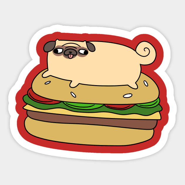 Pug Laying on Giant Hamburger Sticker by saradaboru